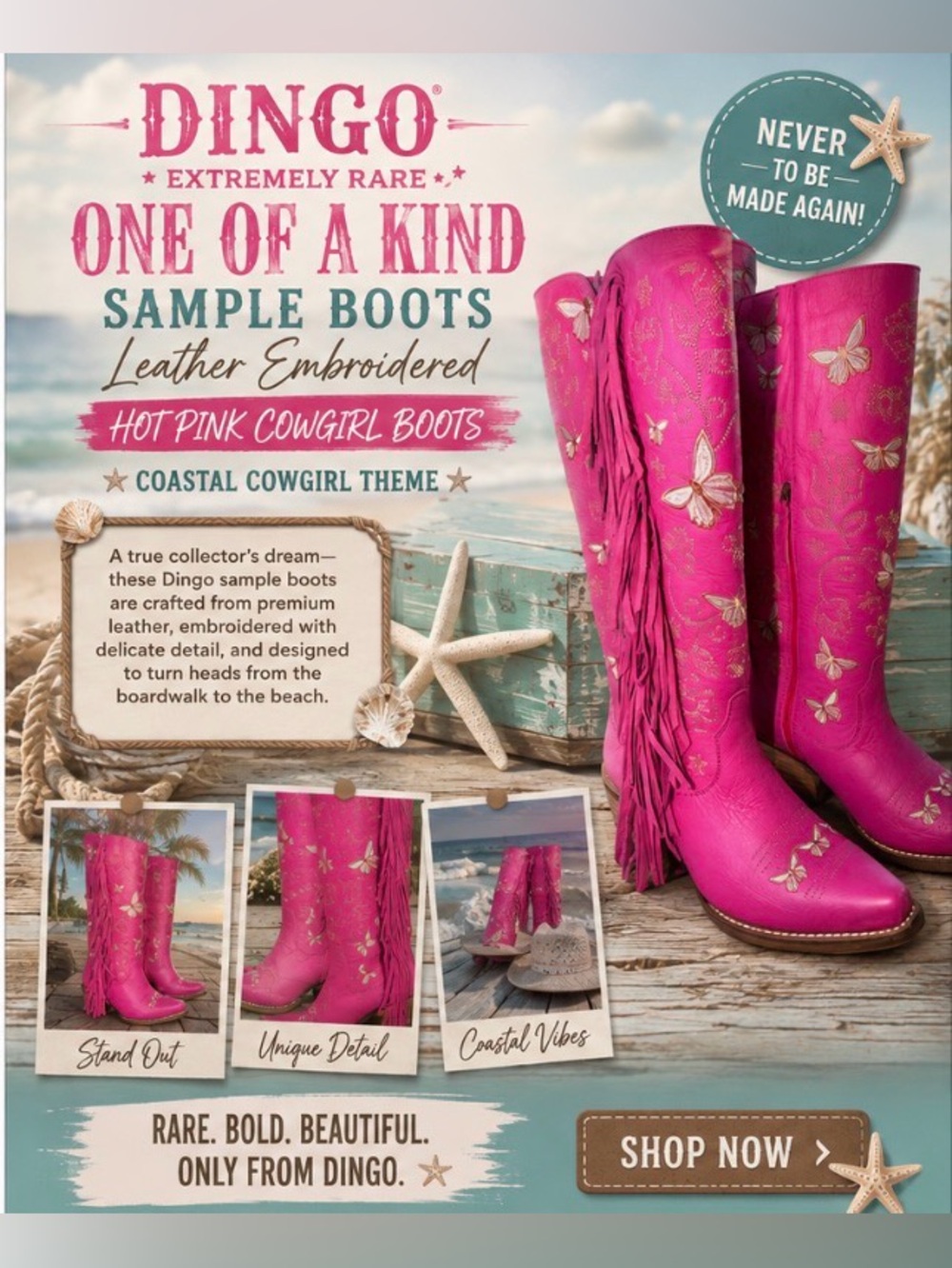 Dingo Retro Hot Pink Knee High Embroidered Leather Boots, Unreleased NWT Size 7 - Picture 1 of 16